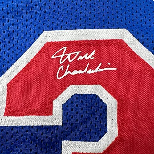 Fac -símile autografou Wilt Chamberlain Philadelphia Blue reimpressão a laser Auto Basketball Jersey Size Men's XL