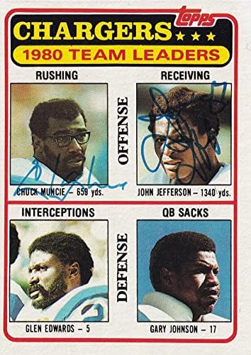 Chuck Muncie John Jefferson contratou Chargers 1981 Topps Football Card 282 PSA/DNA - Cartões de futebol autografados da NFL