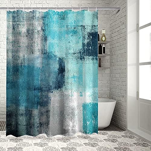 Cortinas de chuveiro turquesa vdlbt azul abstrato azul abstrato moderno pintura de banheira cortina de banheiro impermeável conjunto com ganchos 72 x 72 polegadas