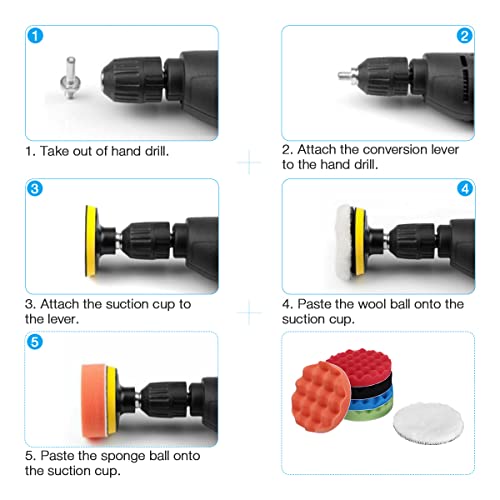 Kit de buffing de carros e polimento de 6 polegadas, esponja de composto e almofadas de lã de cortando kit de polimento para lavar a limpeza de pó de cera