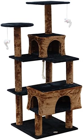 Go Club Club 61 Cat Tree Kitty Scratcher Kitten Tower House Furniture com duas camas de condomínio para gatos internos, preto/marrom
