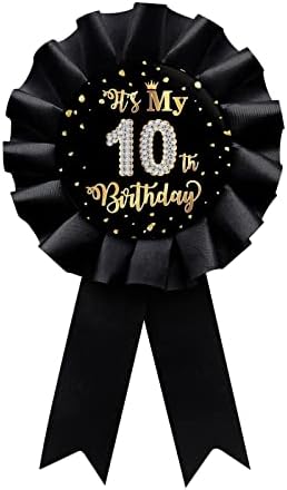 Black é o meu pino de emblema de estanho de 10 anos, feliz 10º aniversariante e meninas prêmios de decoração de festa de fita