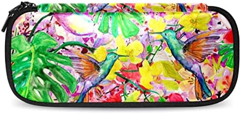 Caixa de lápis Guerotkr, bolsa de lápis, capa de caneta, bolsa de caneta, bolsa de lápis pequena, flores folhas de pássaros doodles aquarelas padrão