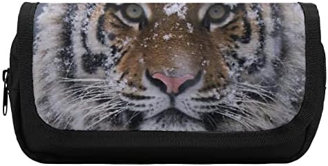 Cool Snow Tiger lápis capa dupla saco de caneta com zíper de grande capacidade para porta