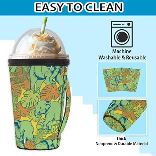 Resumo Tropical Elephant Reutilable Iced Coffee Sleeve com manga de neoprene para refrigerante, café com leite, chá, bebidas, cerveja
