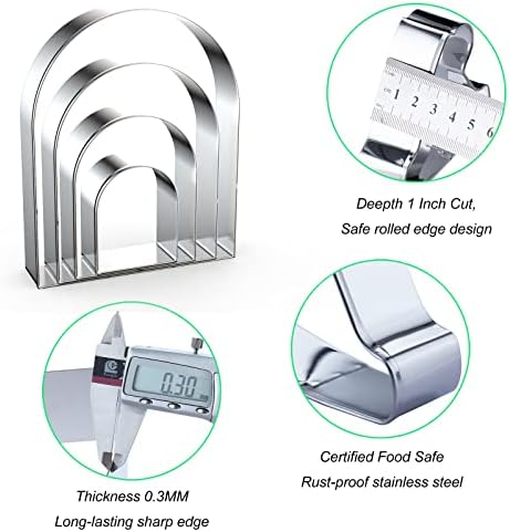 Conjunto de cortadores de biscoitos arco grande - 5 polegadas, 4 polegadas, 3 polegadas, 2 polegadas - cortadores de biscoitos geométricos moldes - aço inoxidável