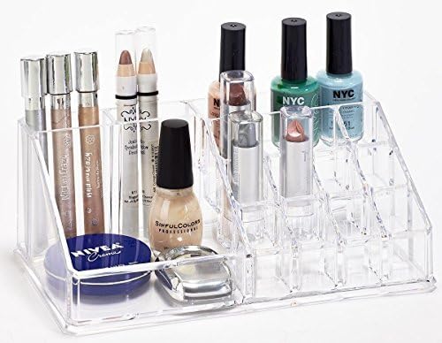 Simplifique o organizador cosmético - suporte de acrílico para maquiagem, escova, jóias, batom - cor clara - 16 seções - 8,6 x 5 x