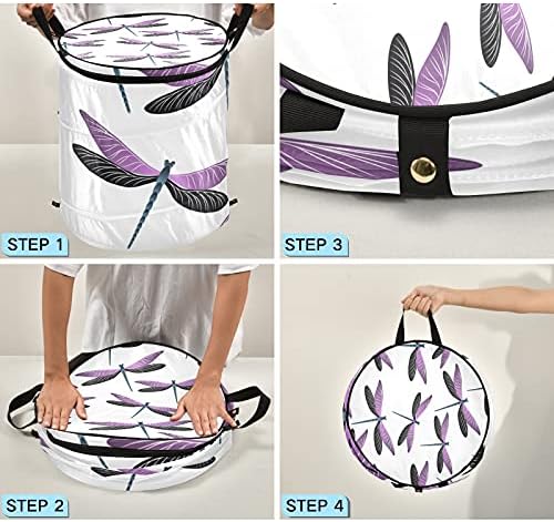 Dragonfly Purple Pop Up Laundry Horty com tampa com zíper cesta de roupa dobrável com alças Organizador de roupas