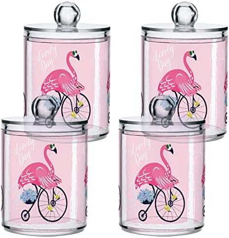 Yyzzh Flamingo fofo na bicicleta Floral Summer Pink 4 Pack Pack Qtip Dispenser para algodão Swab Ball Round Pads Flet