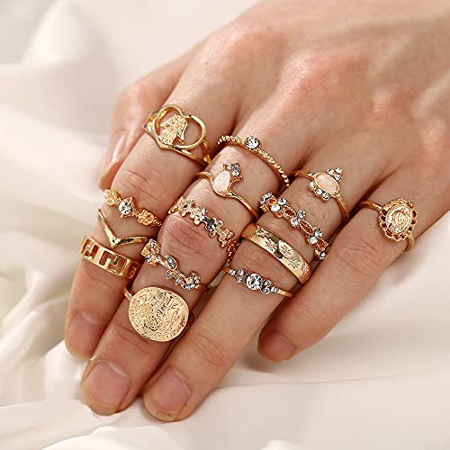 Missgrace Gold Rhinestones Knuckle Stacking Rings para mulheres adolescentes meninas boho anéis de dedos vintage