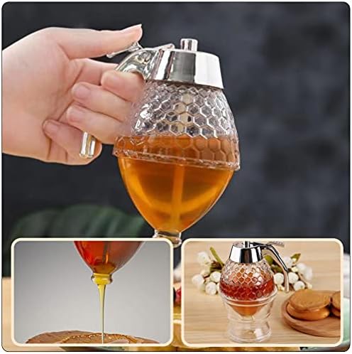Dispensador de vidro de vidro de cabilock dispensador de vidro 2pcs dispensador de mel sem gotejamento contêineres de mel de mel potes de açúcar para cozinha em mancha de mel de mel de mel