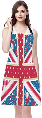 Avental da bandeira britânica Wondertify, bandeira da Inglaterra em um avental chique em estilo floral com pescoço ajustável