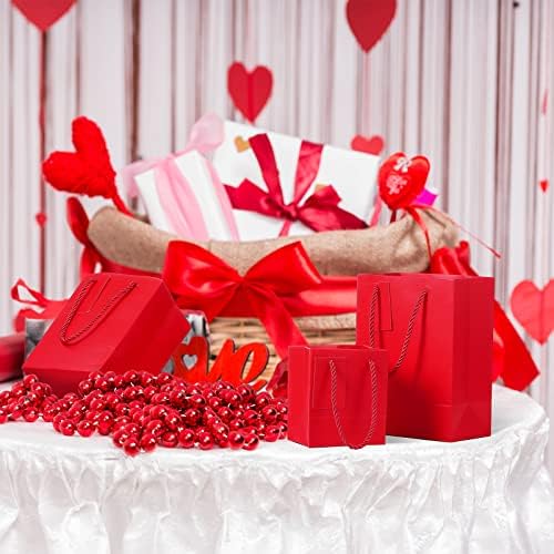 12 peças Valentine Red Gift Sacors com alças, mini -médio grande papel euro bolsas de presente, sacolas de papel de papel vermelho
