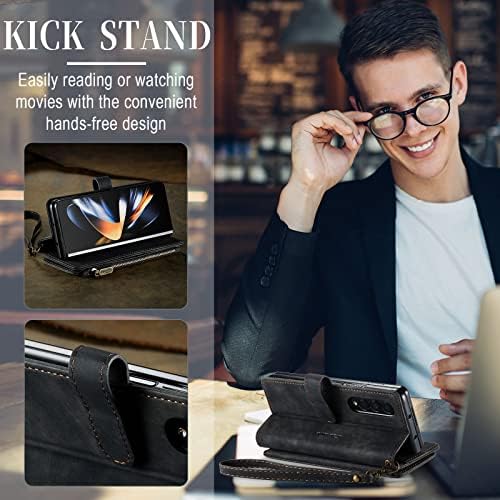 NetDeon compatível com a caixa do Samsung Galaxy Z Fold 4, caixa da carteira, suporte para cartão, kickstand, pulseira para