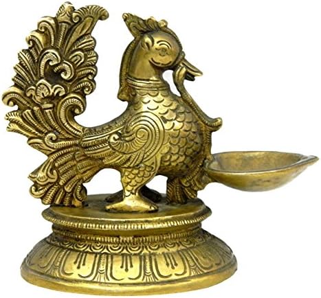 Bharat Haat Pure Metal Peacock Diya estátua em acabamento fino e arte decorativa BH04003