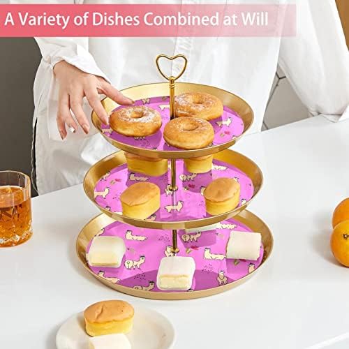3 Placa de fruta de cupcake de 3 camadas de sobremesa Plástico para servir suporte de exibição para casamento de aniversário Decorações de chá de chá de chá de bebê redondo, folhas de alpaca flor Flor