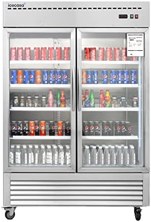 ICECASA 54 W Comercial Display Refrigerador Merchandiser Porta de vidro duplo, 49 cu.