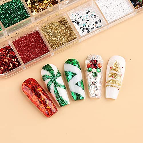 Christmas Snowflake Unhel Art Glitter lantejas cromadas pó de unhas stromstones brancos amarelos verdes vermelhas lantejoulas