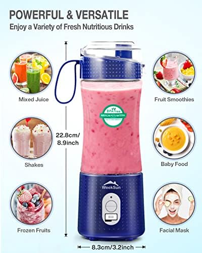 Liquidificador portátil, mini -liquidificador Weeksun para shakes e smoothies, liquidificador de suco fresco de 13 onças