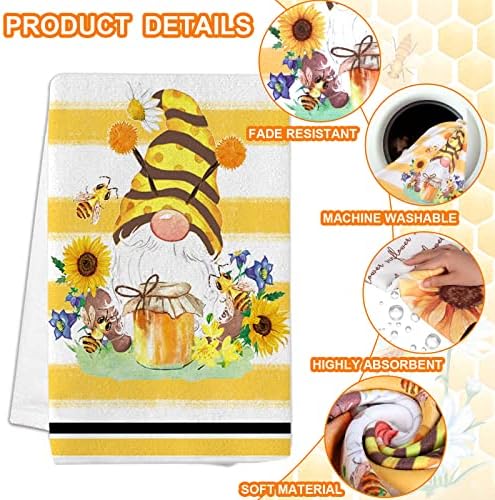 4 PCs Toalhas de cozinha Toalhas ensolaradas de abelhas de girassol, decoração de girassol de toalha de abelha decorativa para pratos