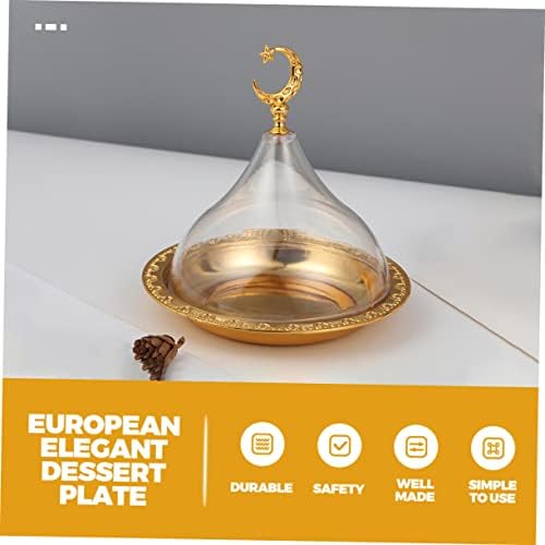 Mobestech 2 Sets Placas de bolo de sobremesa com tampas de bolo com aperitivo de cúpula que serve bandeja de placas de Eid