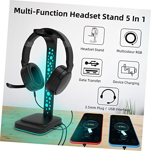 Solustre 4pcs Headset Stand RGB Head Helder Table com fone de ouvido fone de ouvido Black Gamer MM Desk Hub Acessórios