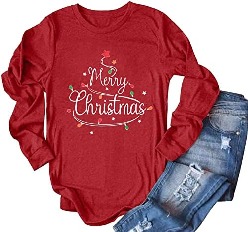 Fashgl Christmas Shirt Women Women e Bright Pullover Lights Christmas Lights Graphic T camisetas de Natal Tops de mangas compridas