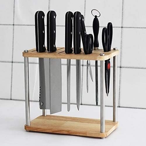 Porta de faca perfurada, suporte de faca de madeira maciça, rack de armazenamento de faca de cozinha, suporte simples de vários