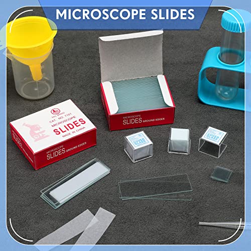 HOTEAM 500 PCS Slides de microscópio pré -limpo com borda do solo e 1000 PCs pré -limpo Tampa quadrada de vidro, lâminas de vidro para instrumentos e equipamentos de laboratório de microscópio para crianças Science Supplies Lab