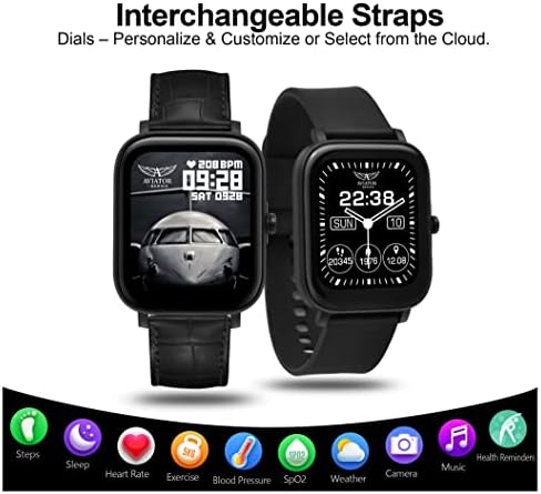 Smartwatch com tiras intercambiáveis, rastreador de fitness multi, rastreador funcional para chamadas, relógio digital com monitor de freqüência cardíaca, relógios de fitness relógios inteligentes para homens