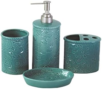 Acentos de hiend savanah 4 peças bancada de banheiro cerâmica conjunto com dispensador de loção de sabão, copo, sabonete, padrão