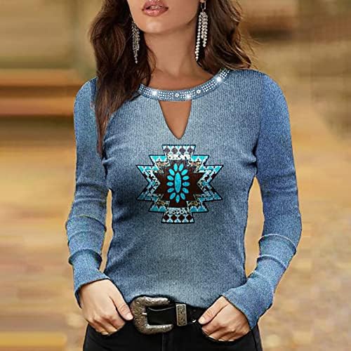 Camiseta gráfica vintage para mulheres de manga longa de manga longa Crewneck tops oco tshirts tshirts blusas casuais casuais