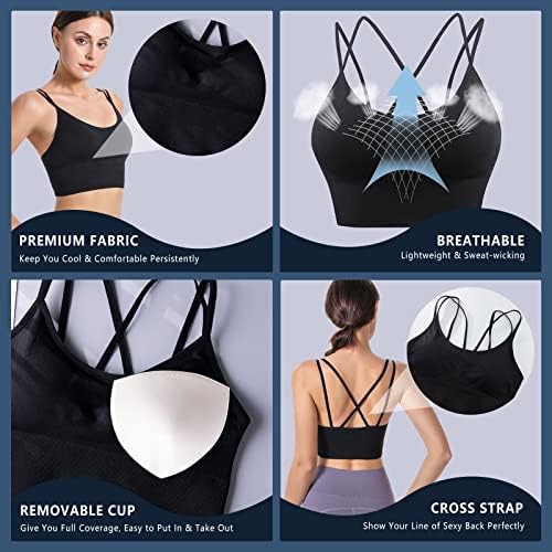 Wirist Sports Bra, Tops Tops for Women, Bras esportivos acolchoados de tiras de impacto médio para mulheres de alto apoio