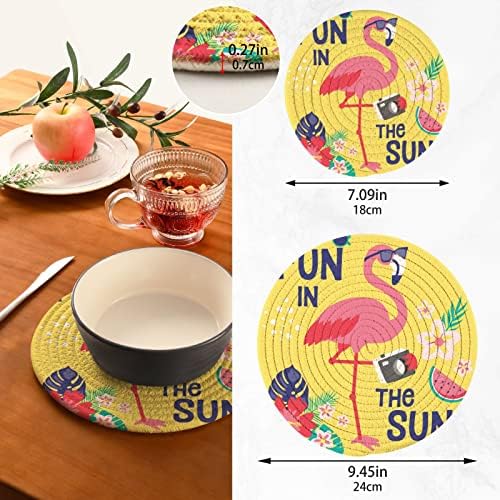 Portadores de panela de flamingo XIGUA Conjunto de 2 almofadas quentes resistentes ao calor para trivetas de decoração de mesa de