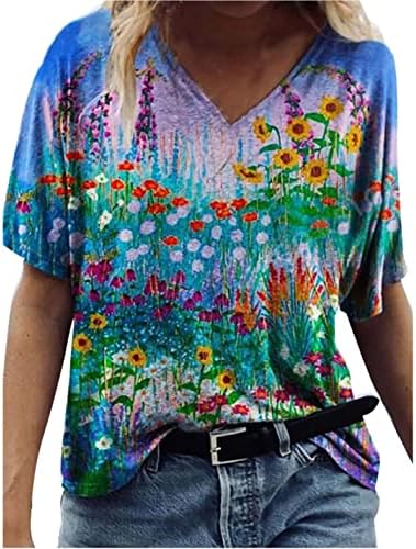 Roupas de manga curta V Camiseta gráfica de algodão pesco