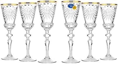 Os elegantes e modernos óculos de cristal russo e modernos para festas e eventos de hospedagem - 2,25 onças, vidro de aro de ouro de xerez, 65ml, conjunto de 6