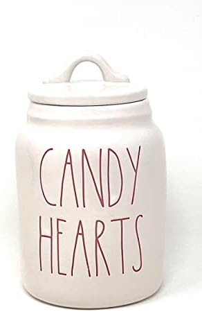 Rae Dunn por Magenta Candy Hearts Ceramic LL Tamanho pequeno LAister de 7 polegadas com letras vermelhas 2020 Edição limitada