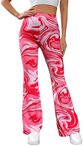 OyoAngen Floral Print High Caists Yoga Calças de perna larga calças de baixo