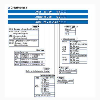 FEVAS ACQ63X50 Cilindro compacto padrão de ação dupla de sinalização de 63mm de 63 mm 50mm