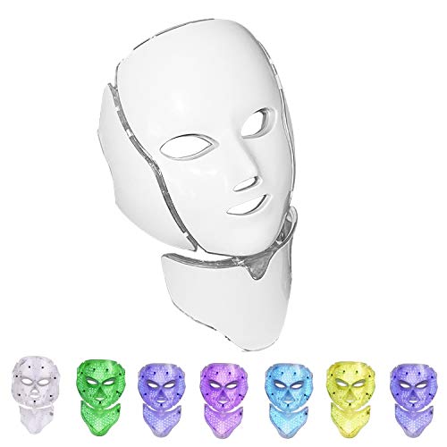 7 cores de rejuvenescimento da pele facial led LED, máscara facial LED com tampa do pescoço, luz da pele do rosto LED