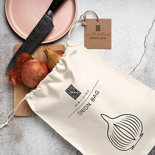 Bolsa de batata e bolsa de cebola | Material de algodão de linho | Produto Eco | por New Living | Bolsa de armazenamento de alimentos | 26 * 38cm, bege