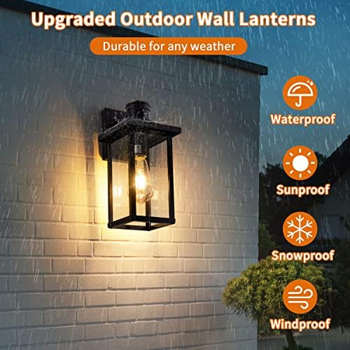 Aunhory 2 Pack Pack Sensor de movimento Luzes de parede externa Dusk To Dawn Outdoor Wall Lantern Lanter Luzes de