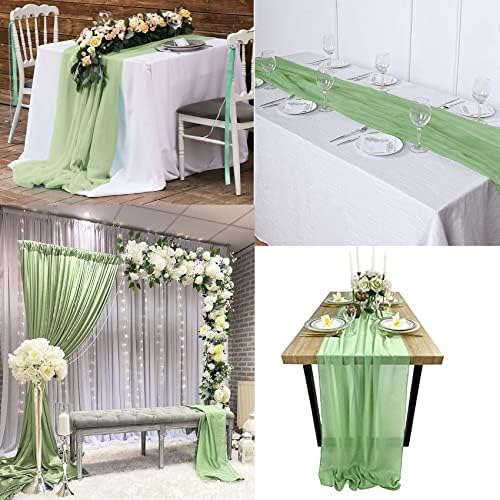 Fivenl 12 pacotes de 10 pés de mesa de chiffon corredor de mesa verde corredor romântico Romantic Sheer Runner para festa de aniversário de casamento