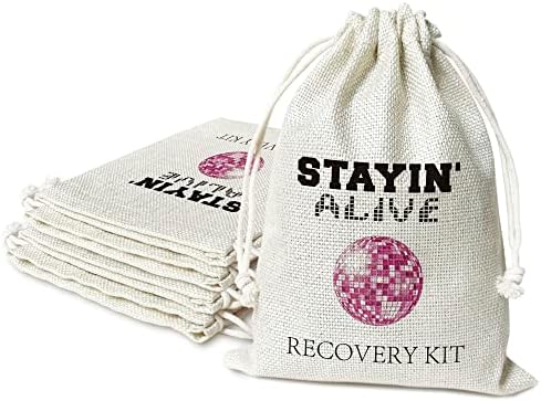 Sacos de kit de ressaca, Stayin 'Alive com sacola de presente de cordão, para chuveiro de noiva, casamento, viagens, kit de recuperação de sobrevivência de despedida de solteira, decorações, suprimentos 5 pcs -kit023