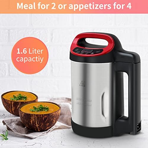 Potlimepan Soup Maker 1.6 L, faz 2-5 porções, liquidificador quente, liquidificador de cozinha, puros, shakes, smoothies, alimentos para bebês, liquidificador de coquetéis para o vermelho