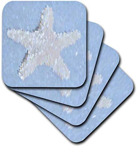 3drose CST_47738_1 Ocean-Pastel Blue e White Starfish-Beach-Soft Soft Soasters, conjunto de 4