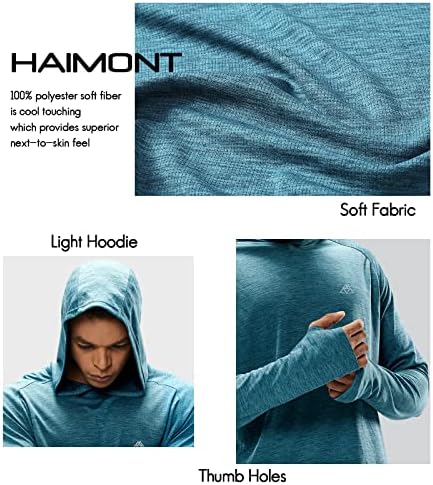 Haimont Men's Long Slave Lightweigh Sun Hoodie UPF 50+ Camisa de proteção UV SHET ATLETICO ATLENTICO DO