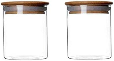 Vasana 2pcs Jarros de armazenamento de vidro recipientes de armazenamento de vidro Vailador de alimentos com tampa de bambu para servir o recipiente doméstico de biscoitos de doces de açúcar de chá