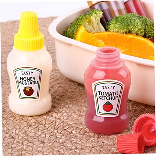 Eioflia 2 peças Mini garrafas de ketchup, 25 ml de reabastecimento de ketchup de tomate garrafa de recipientes, plástico portátil esguicável jarros de condimentos para crianças trabalhador de escritório escolar