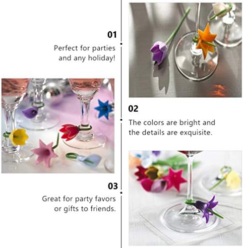 Kesyoo Glass Tumblers 6pcs Flower Wine Charms Silicone Marker Wine Tags Floral Tags Identificação Marcadores de bebidas para banquetes de banquete de casamento O dia dos namorados favorece as tags de joias